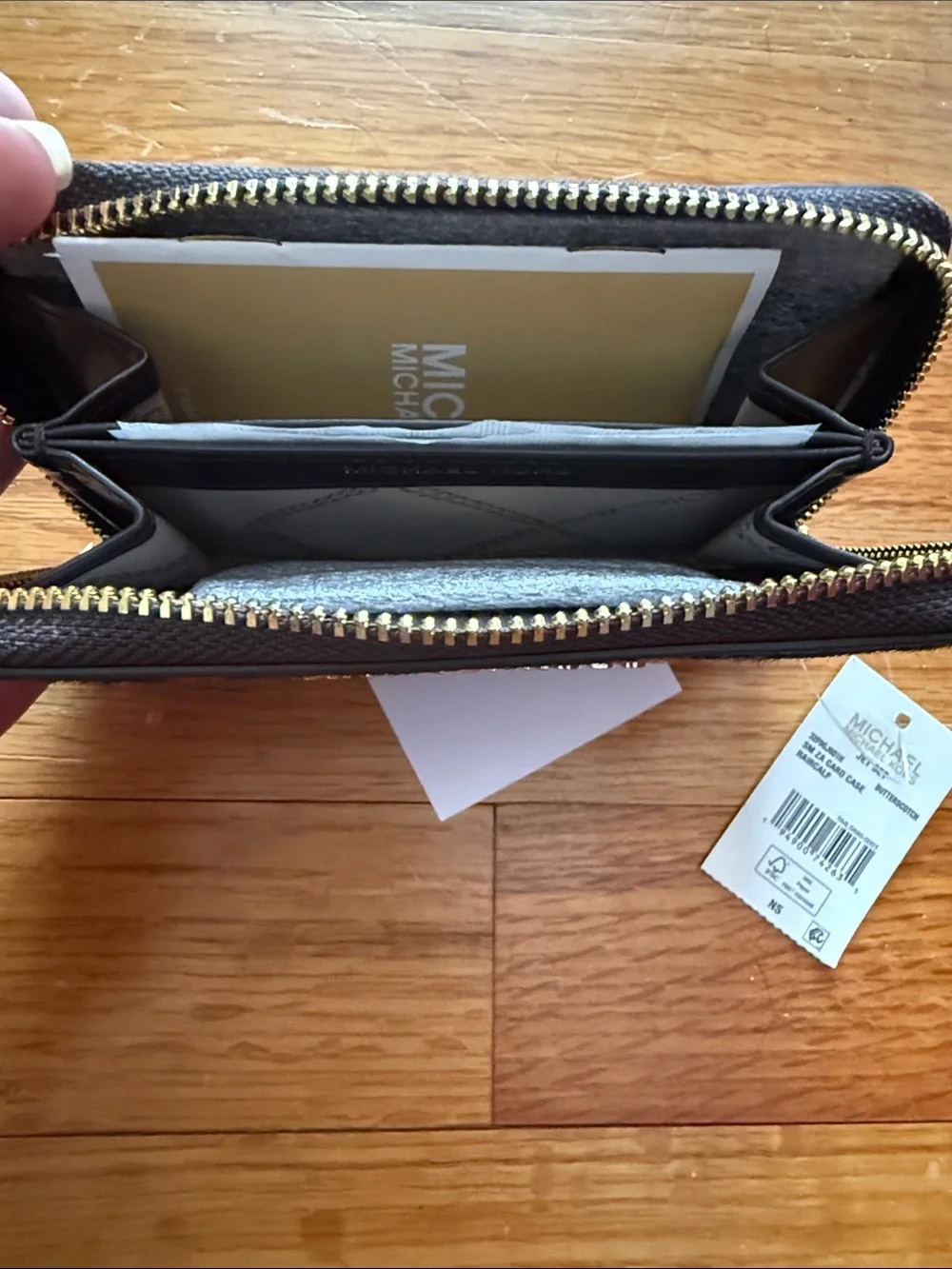 Michael Kors Leopard Print Zip Card Holder - Brown Black with Gold Logo